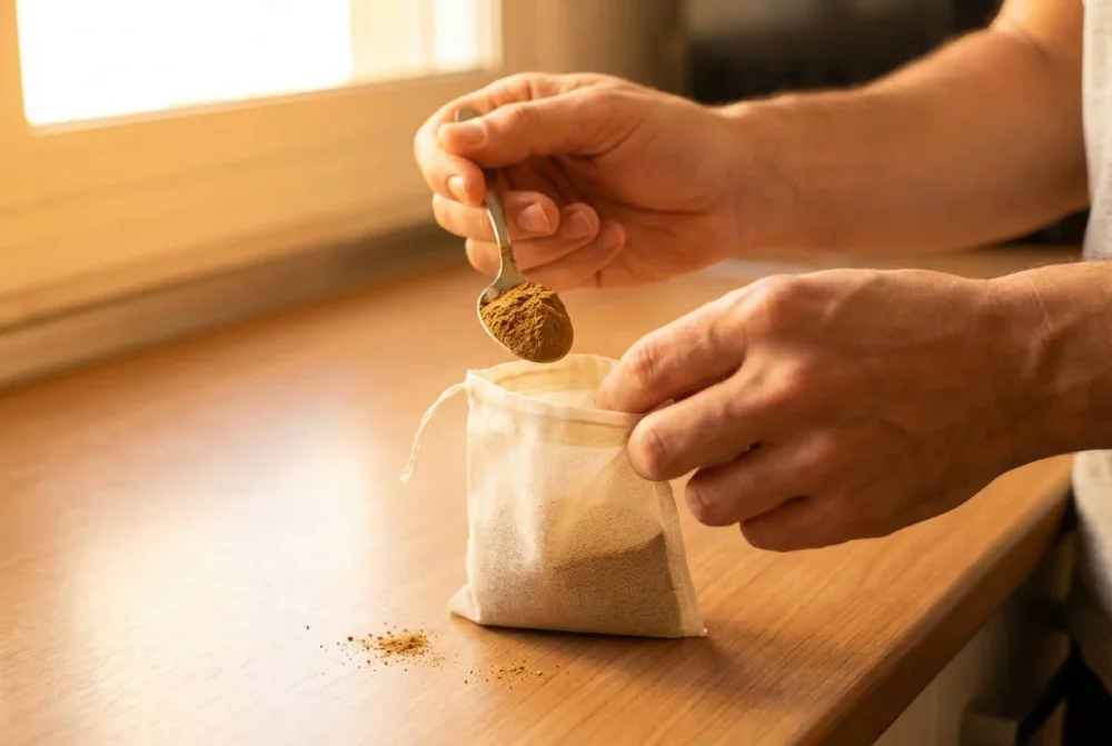 Vilcacora Cats Claw powder puting to tea bag