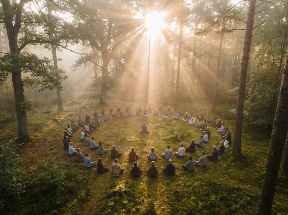 meditation group in forest